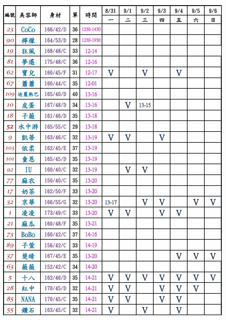 11館(樂鑽) 舒壓班表｜本周排班 2026/08/31~2026/9/6 第1張