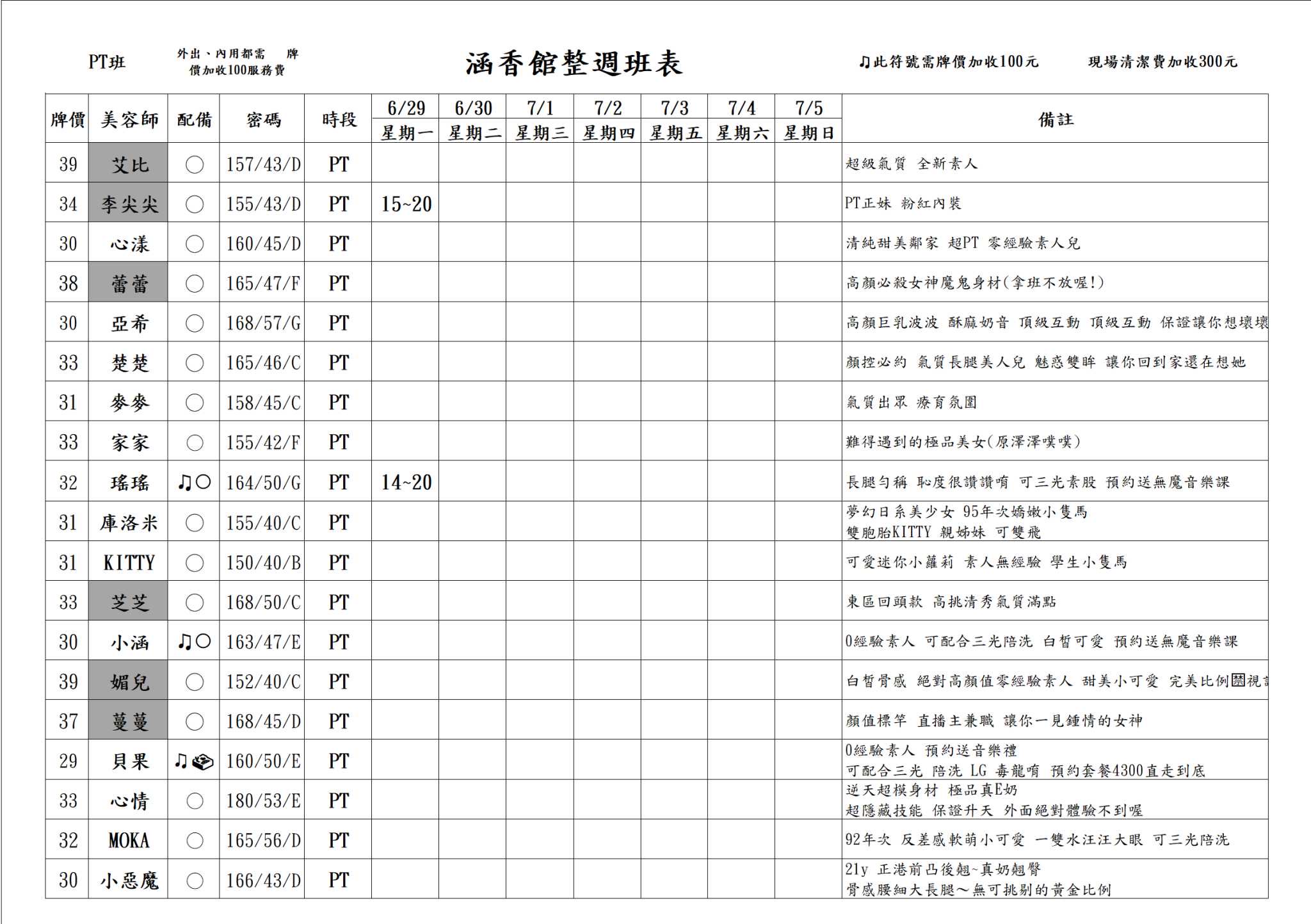13館(含香) 舒壓班表｜本周排班 2026/06/29~2026/7/5 第2張