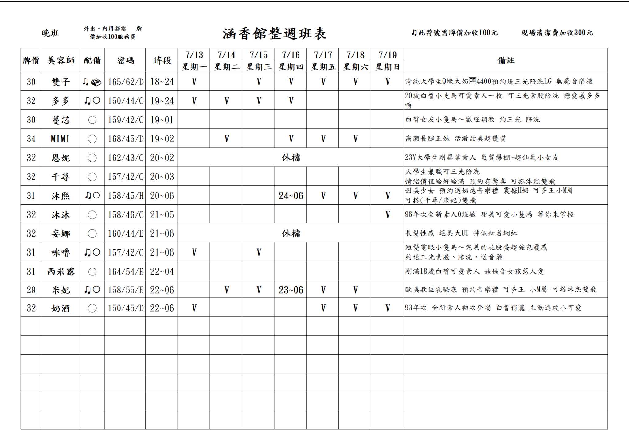 13館(含香) 舒壓班表｜本周排班 2026/07/13~2026/7/19 第4張