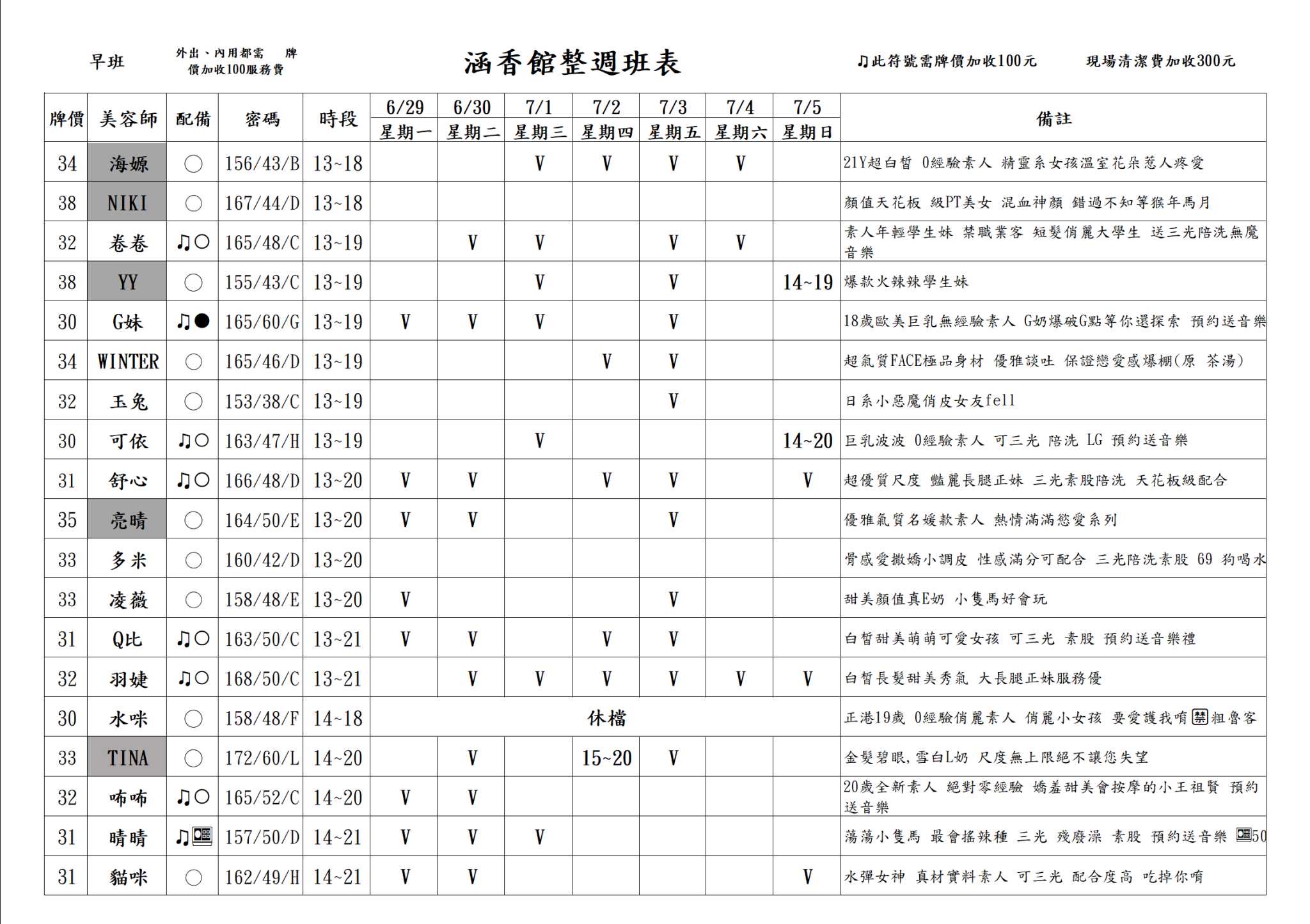 13館(含香) 舒壓班表｜本周排班 2026/06/29~2026/7/5 第5張
