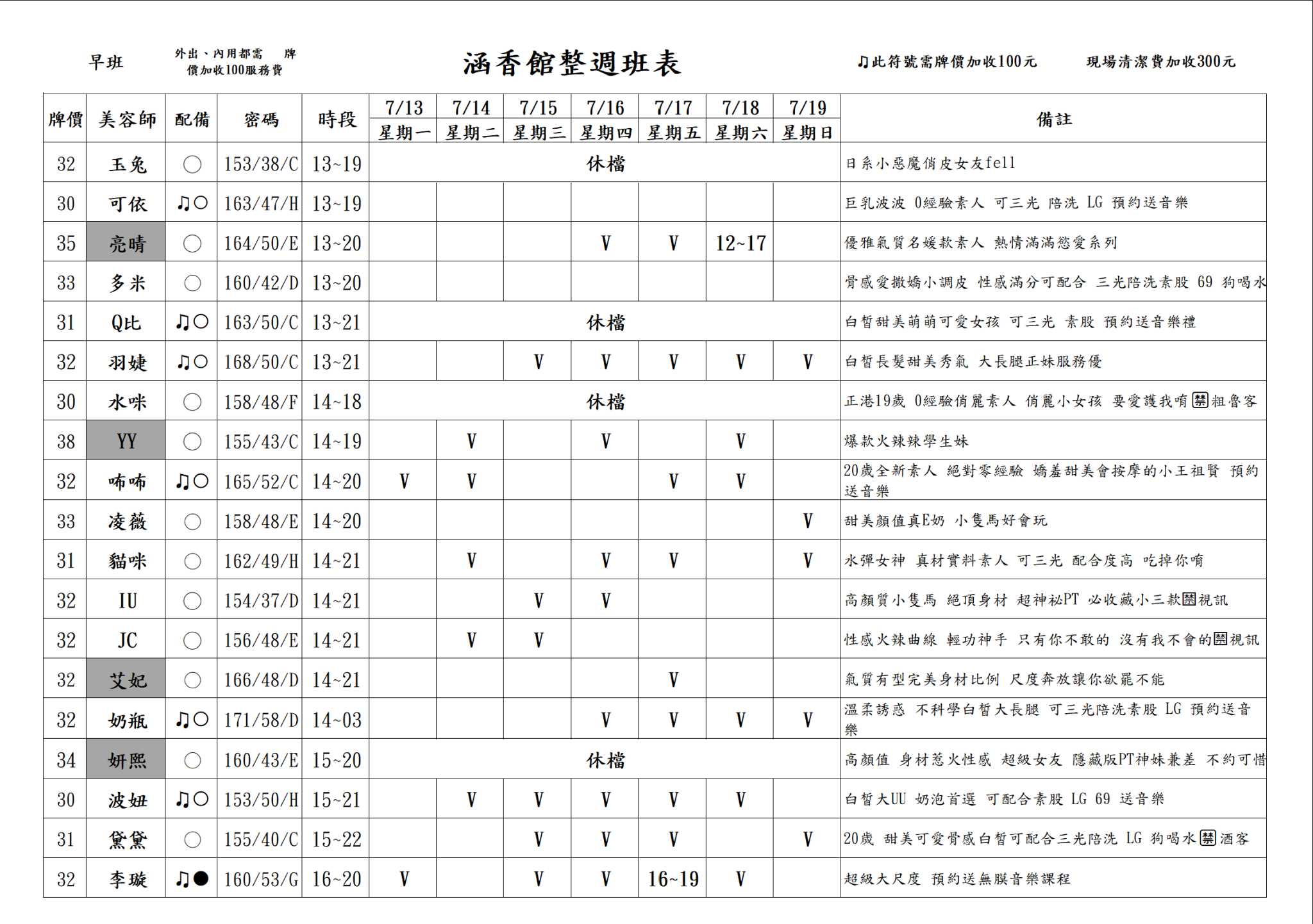 13館(含香) 舒壓班表｜本周排班 2026/07/13~2026/7/19 第6張