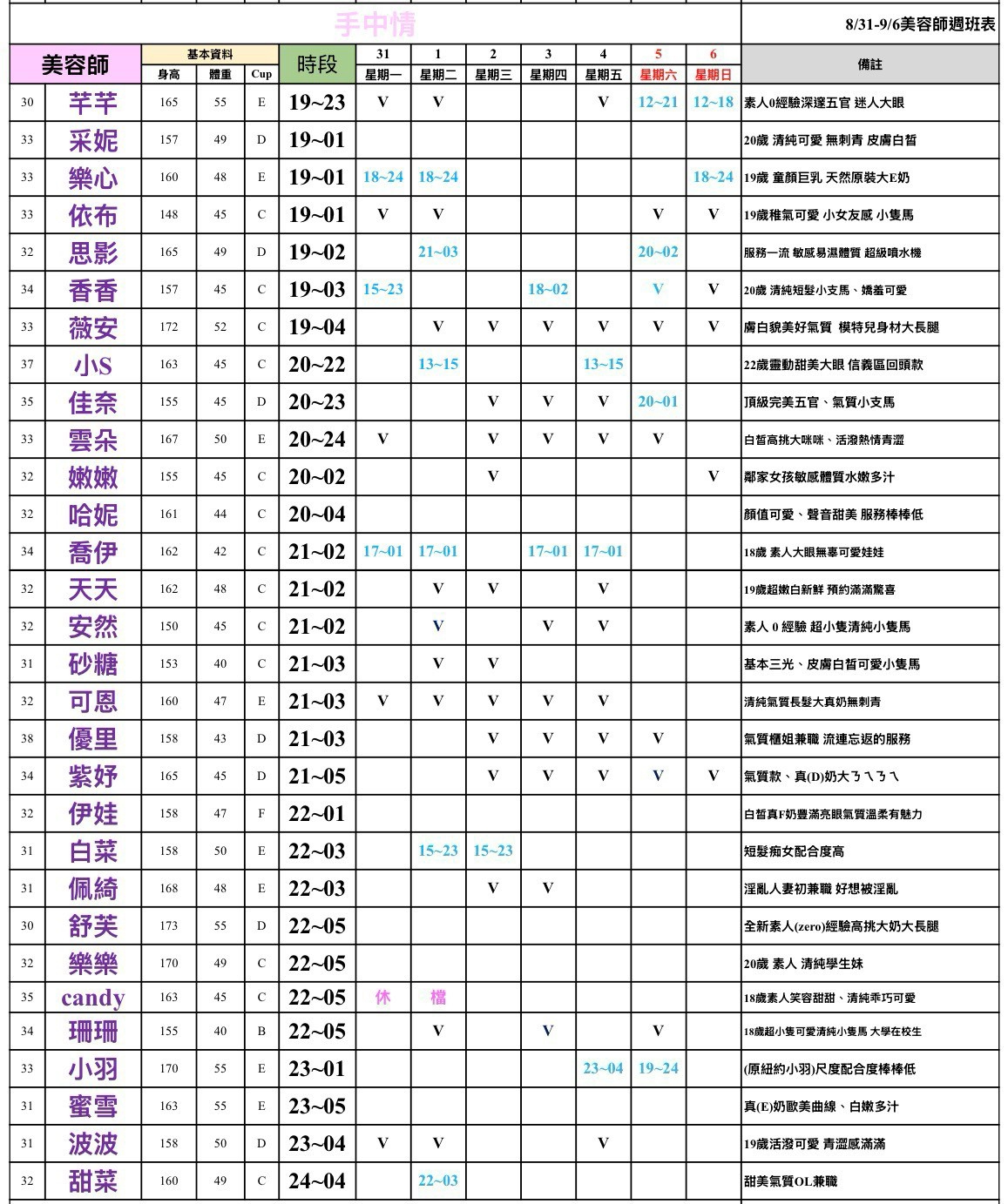 16館(手中情) 舒壓班表｜本周排班 2026/08/31~2026/9/6 第2張