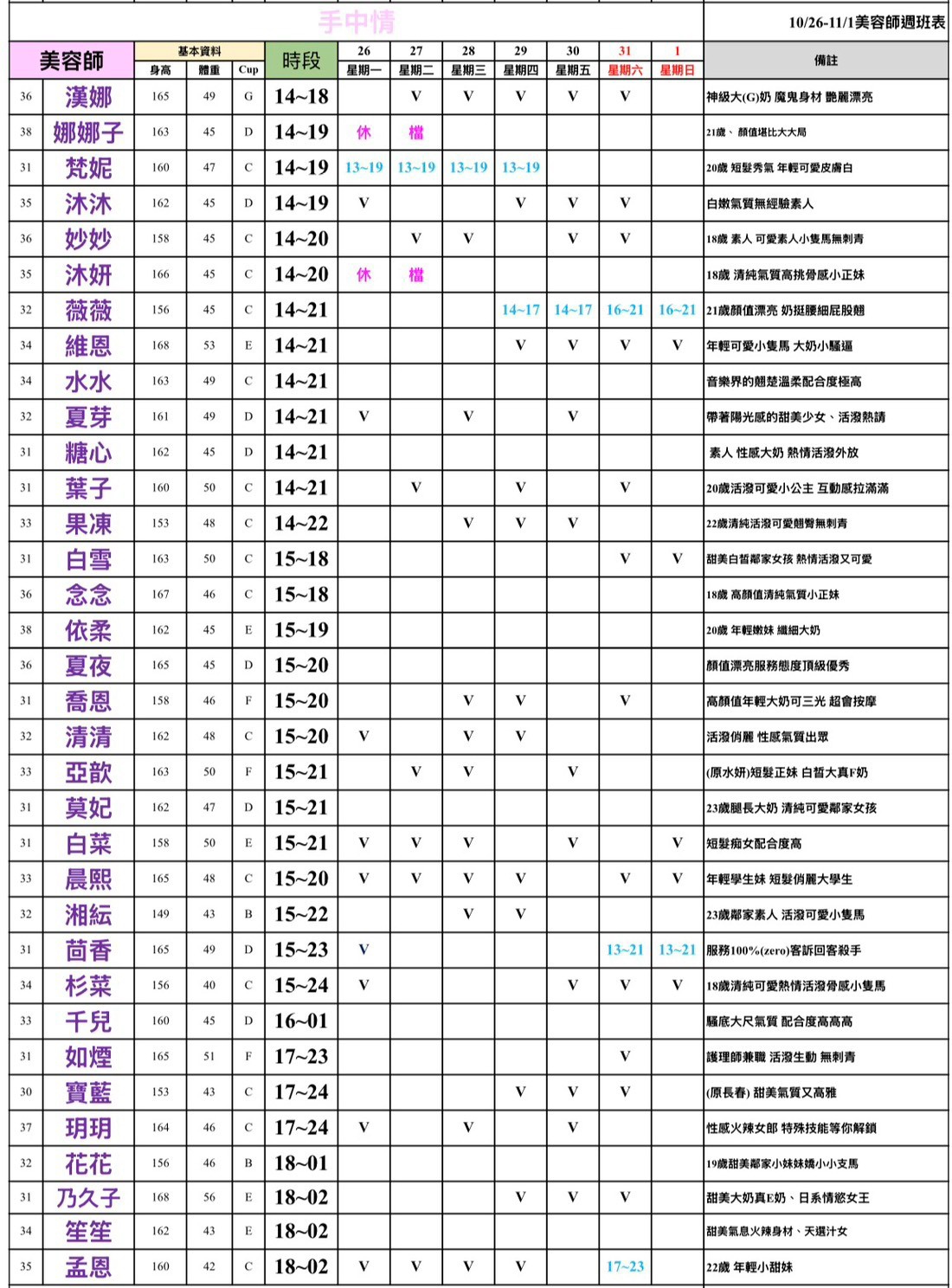 16館(手中情) 舒壓班表｜本周排班 2026/10/26~2026/11/1 第3張