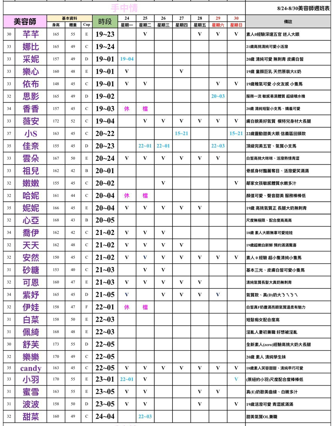 16館(手中情) 舒壓班表｜本周排班 2026/08/24~2026/8/30 第2張