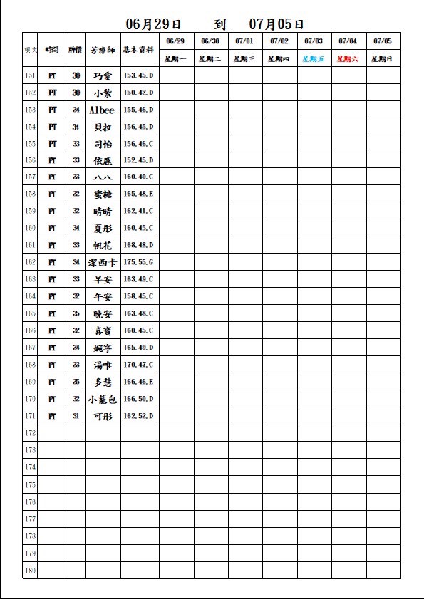 18館(夏威夷) 舒壓班表｜本周排班 2026/06/29~2026/7/5 第6張
