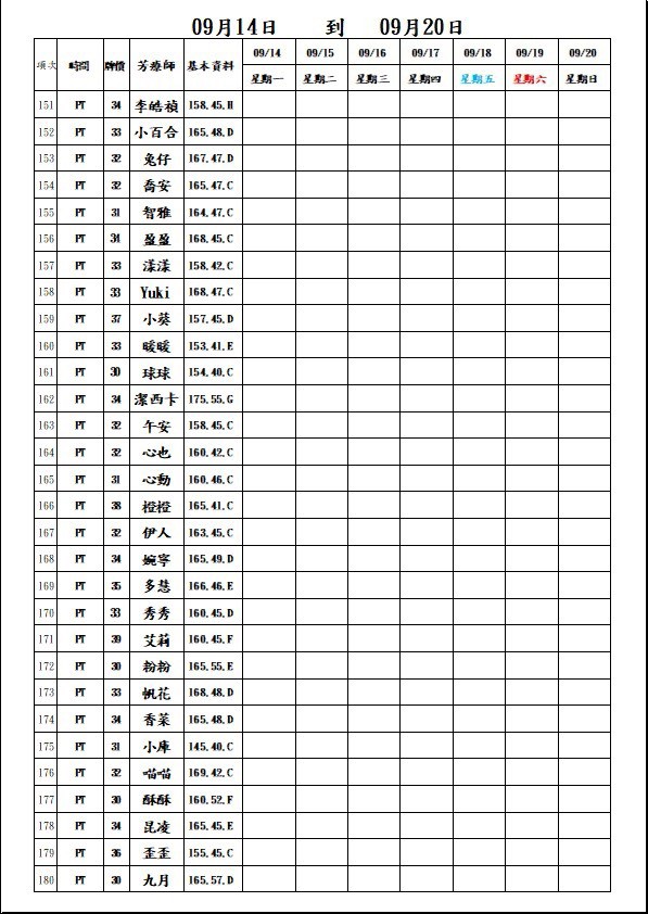 18館(夏威夷) 舒壓班表｜本周排班 2026/09/14~2026/9/20 第6張