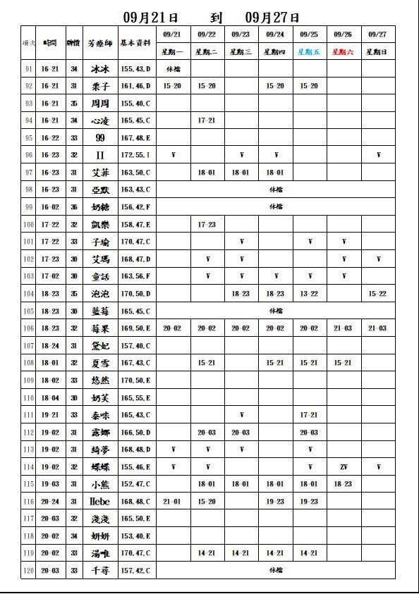 18館(長春會館) 舒壓班表｜本周排班 2026/09/21~2026/9/27 第4張