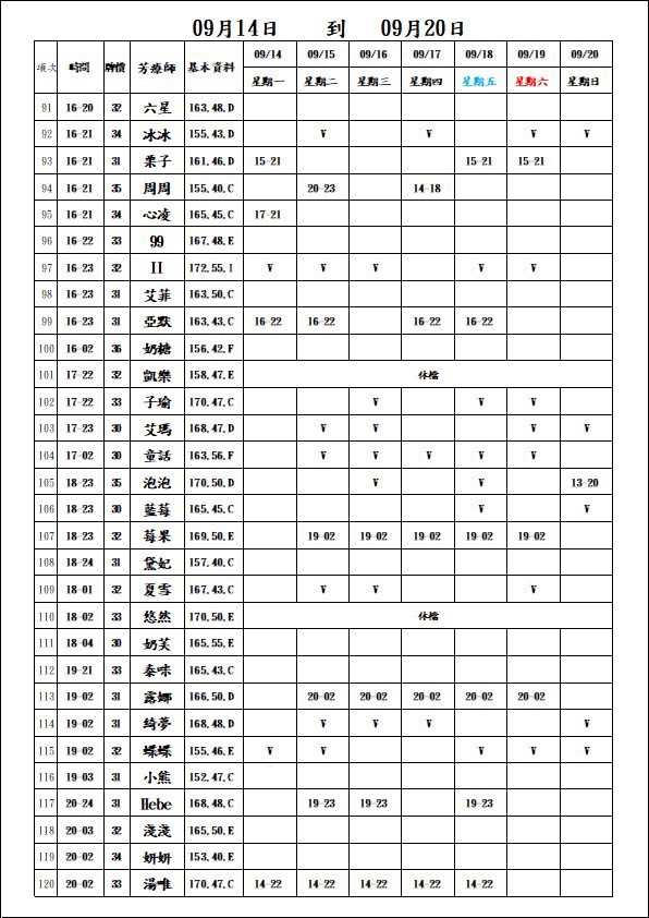18館(夏威夷) 舒壓班表｜本周排班 2026/09/14~2026/9/20 第4張