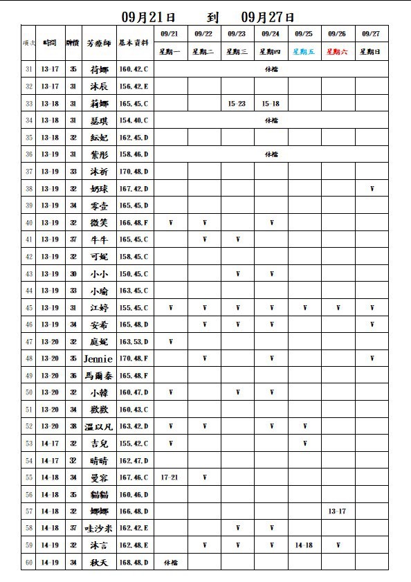 18館(長春會館) 舒壓班表｜本周排班 2026/09/21~2026/9/27 第2張