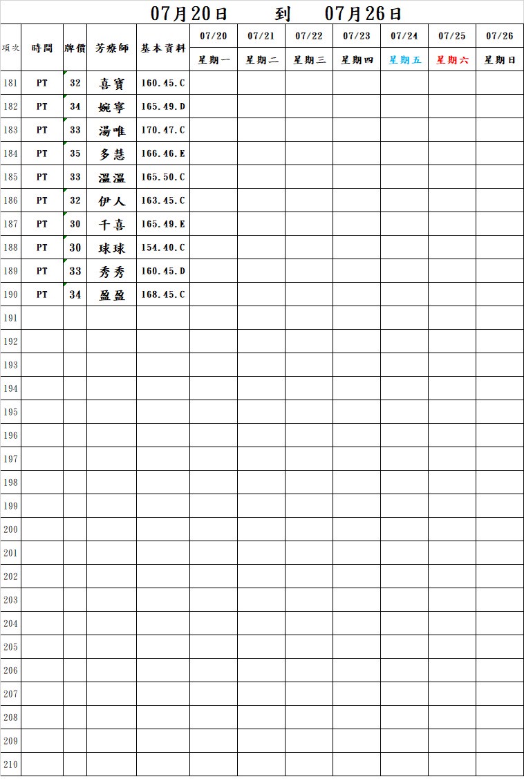 18館(夏威夷) 舒壓班表｜本周排班 2026/07/20~2026/7/26 第6張