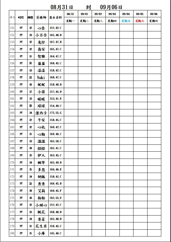 18館(夏威夷) 舒壓班表｜本周排班 2026/08/31~2026/9/6 第6張