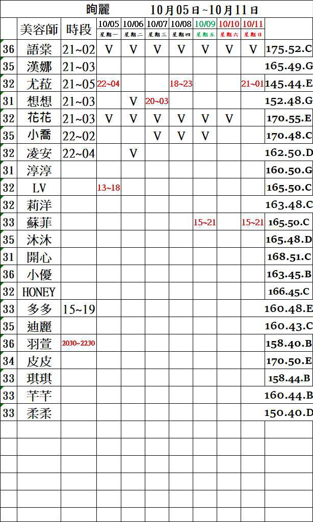 3館(㫬麗) 舒壓班表｜本周排班 2026/10/05~2026/10/11 第3張