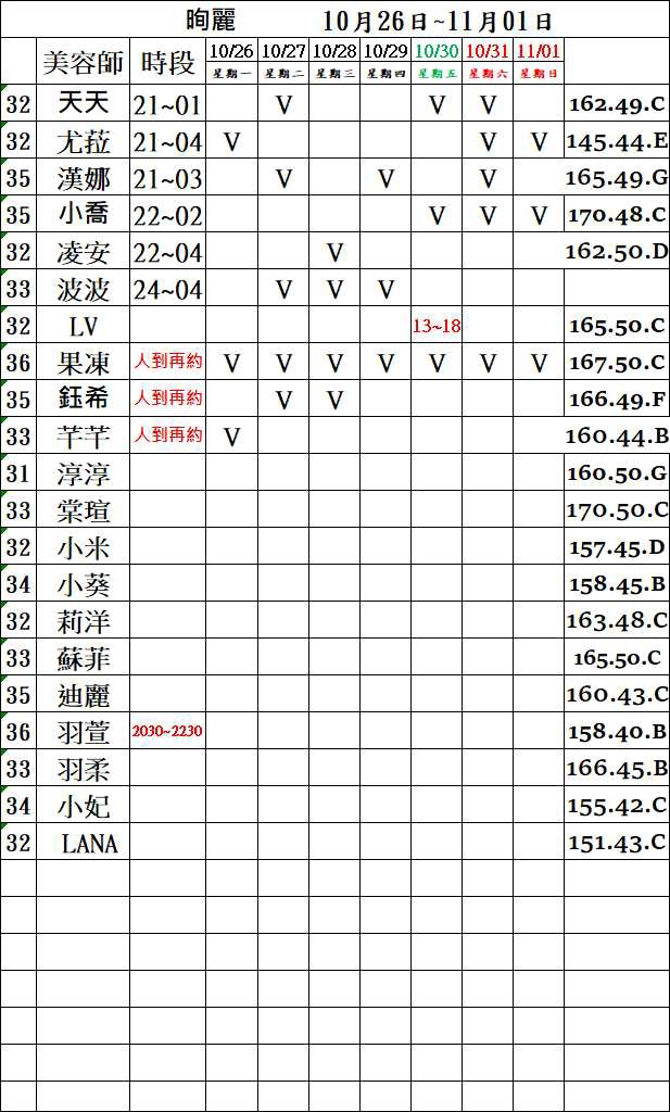 3館(㫬麗) 舒壓班表｜本周排班 2026/10/26~2026/11/1 第3張