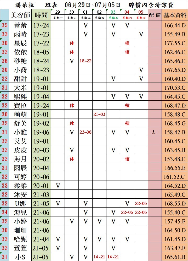 4館(潘朵拉) 舒壓班表｜本周排班 2026/06/29~2026/7/5 第5張