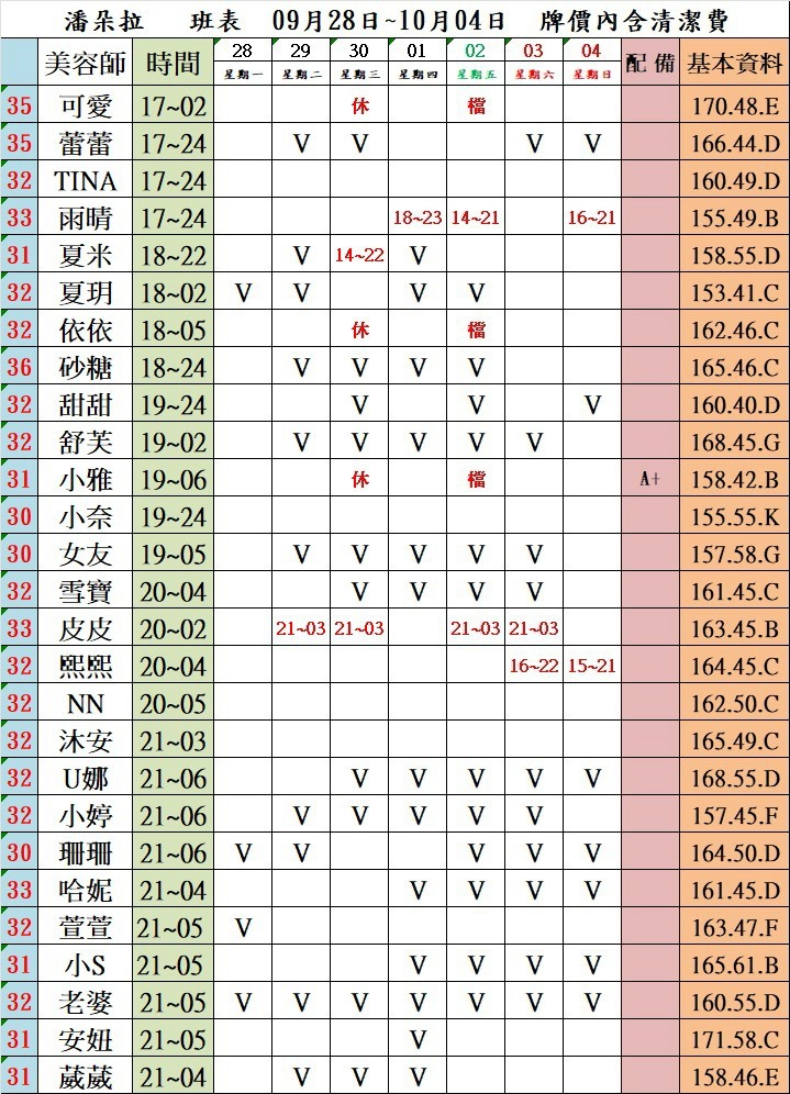 4館(潘朵拉) 舒壓班表｜本周排班 2026/09/28~2026/10/4 第3張