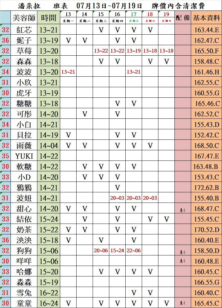 4館(潘朵拉) 舒壓班表｜本周排班 2026/07/13~2026/7/19 第4張