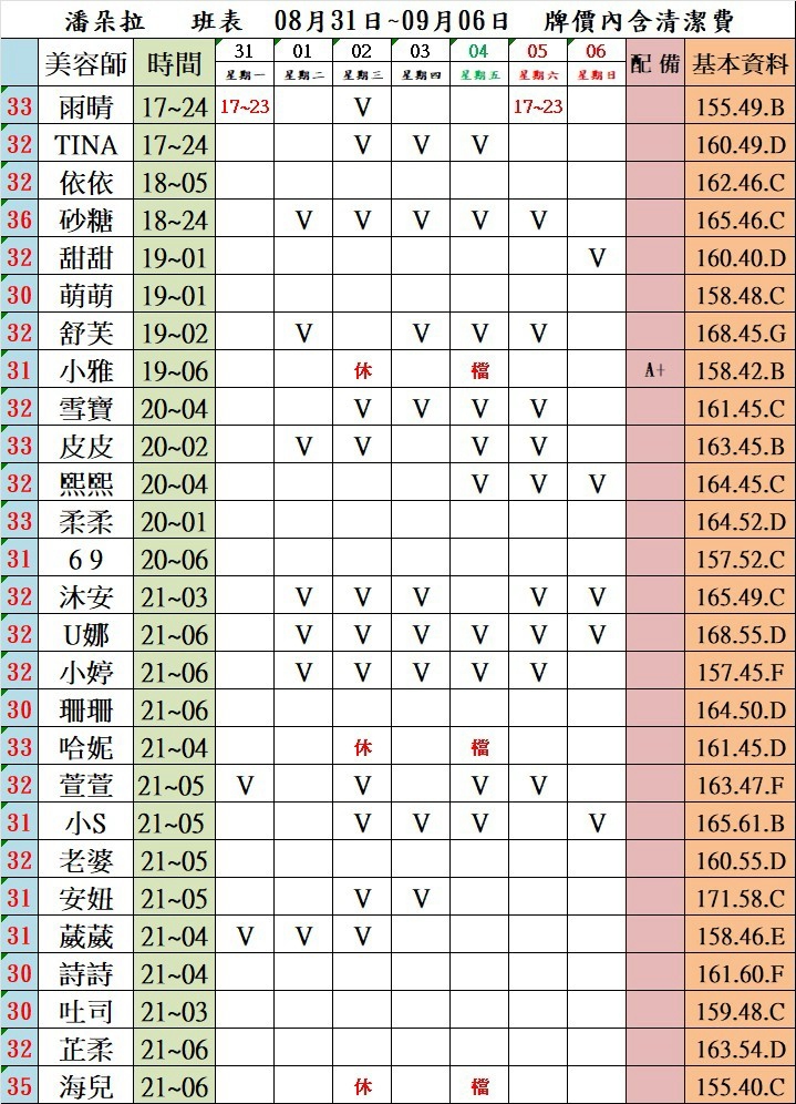 4館(潘朵拉) 舒壓班表｜本周排班 2026/08/31~2026/9/6 第3張