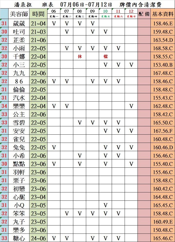 4館(潘朵拉) 舒壓班表｜本周排班 2026/07/06~2026/7/12 第4張