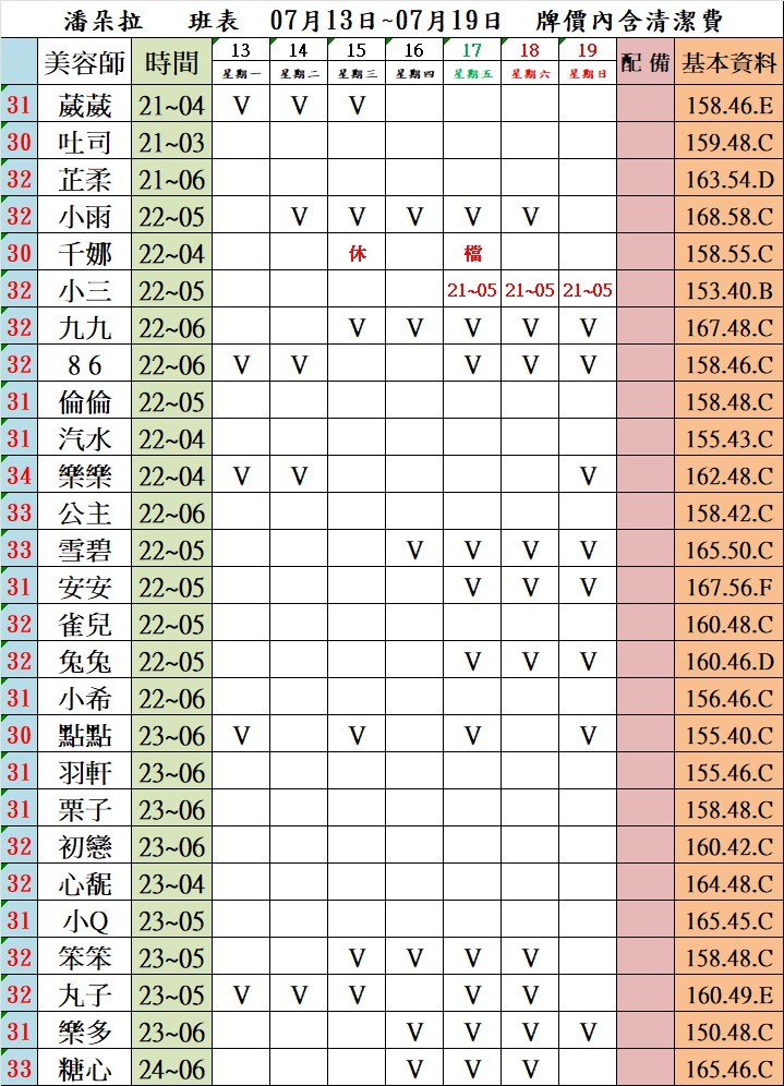 4館(潘朵拉) 舒壓班表｜本周排班 2026/07/13~2026/7/19 第2張