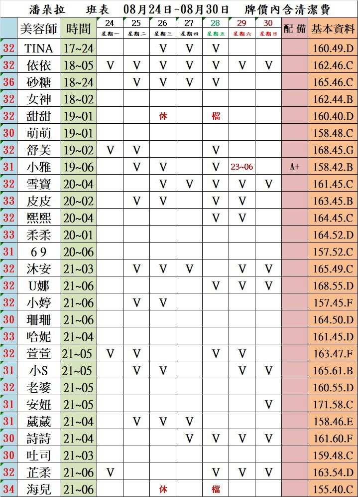 4館(潘朵拉) 舒壓班表｜本周排班 2026/08/24~2026/8/30 第3張