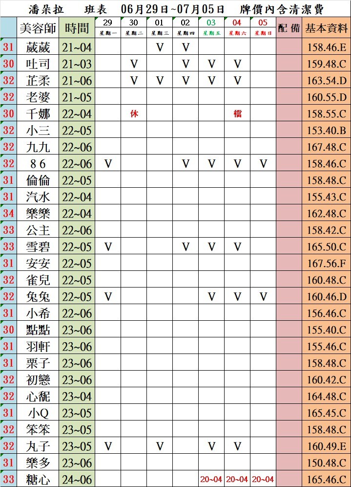 4館(潘朵拉) 舒壓班表｜本周排班 2026/06/29~2026/7/5 第4張