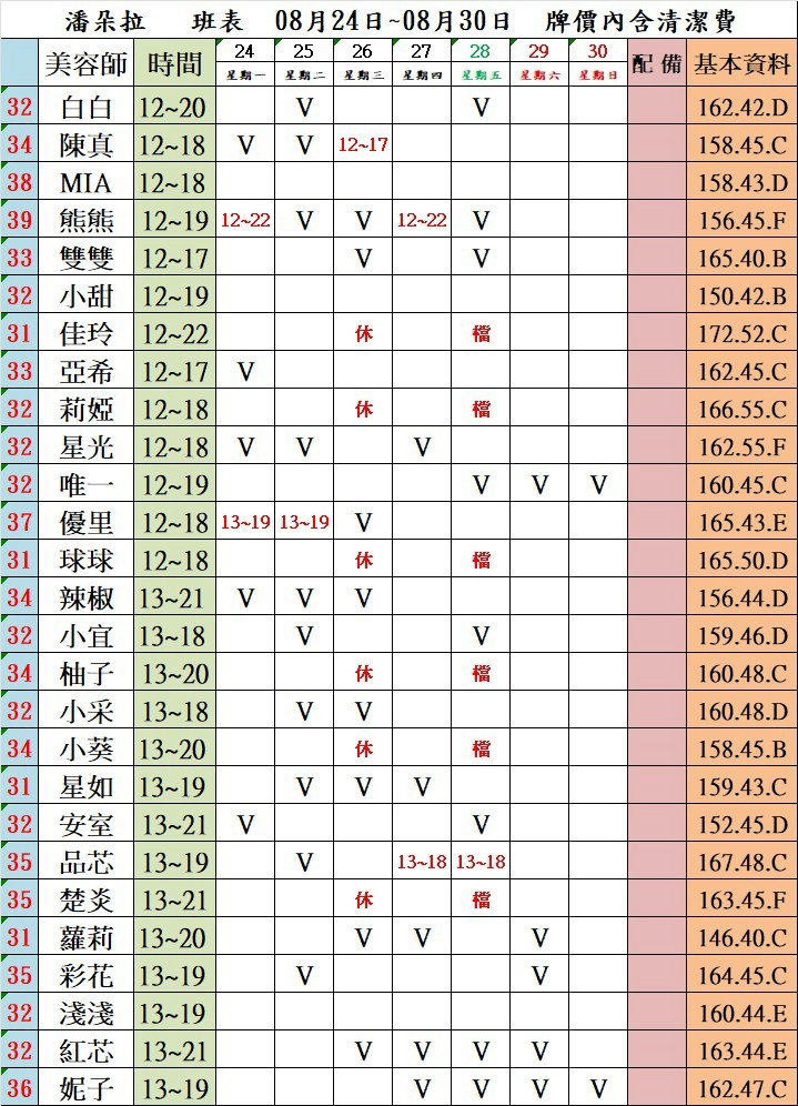4館(潘朵拉) 舒壓班表｜本周排班 2026/08/24~2026/8/30 第5張