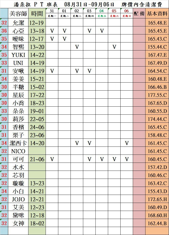 4館(潘朵拉) 舒壓班表｜本周排班 2026/08/31~2026/9/6 第5張