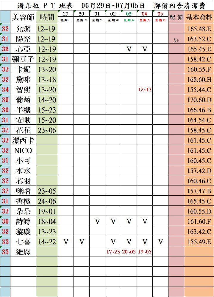 4館(潘朵拉) 舒壓班表｜本周排班 2026/06/29~2026/7/5 第3張