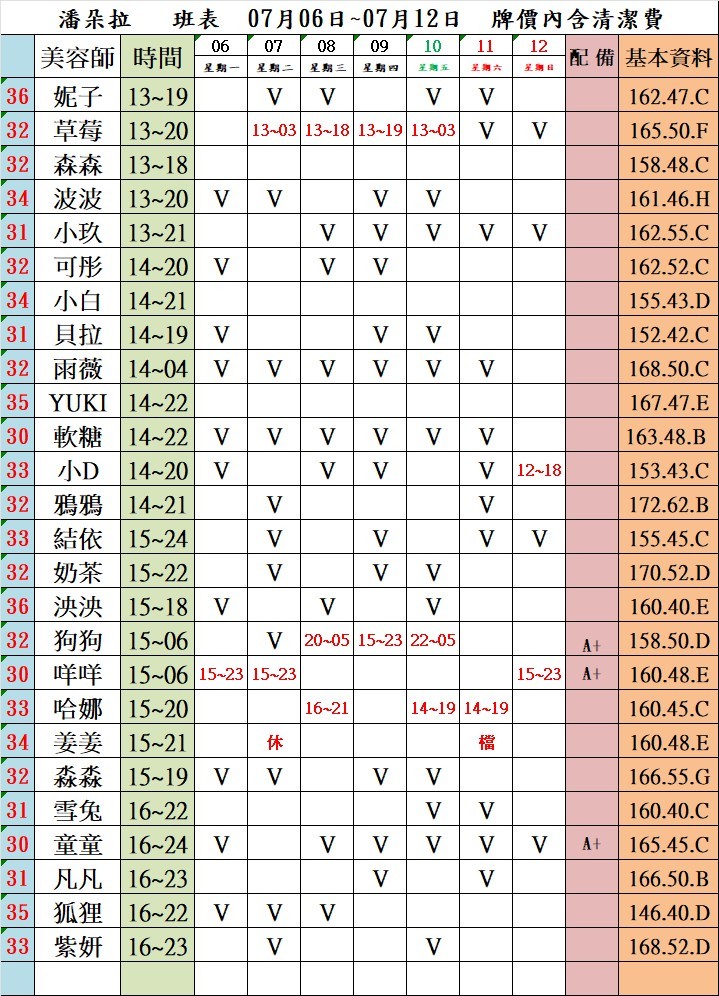 4館(潘朵拉) 舒壓班表｜本周排班 2026/07/06~2026/7/12 第2張