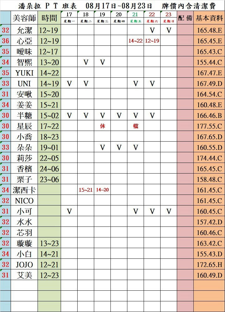 4館(潘朵拉) 舒壓班表｜本周排班 2026/08/17~2026/8/23 第5張