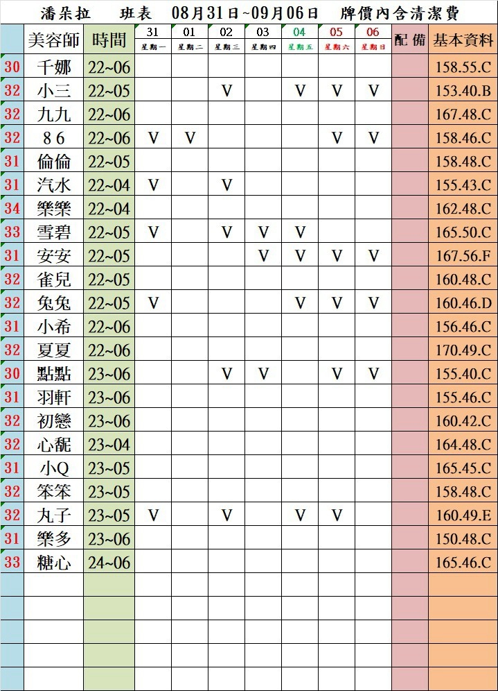 4館(潘朵拉) 舒壓班表｜本周排班 2026/08/31~2026/9/6 第4張