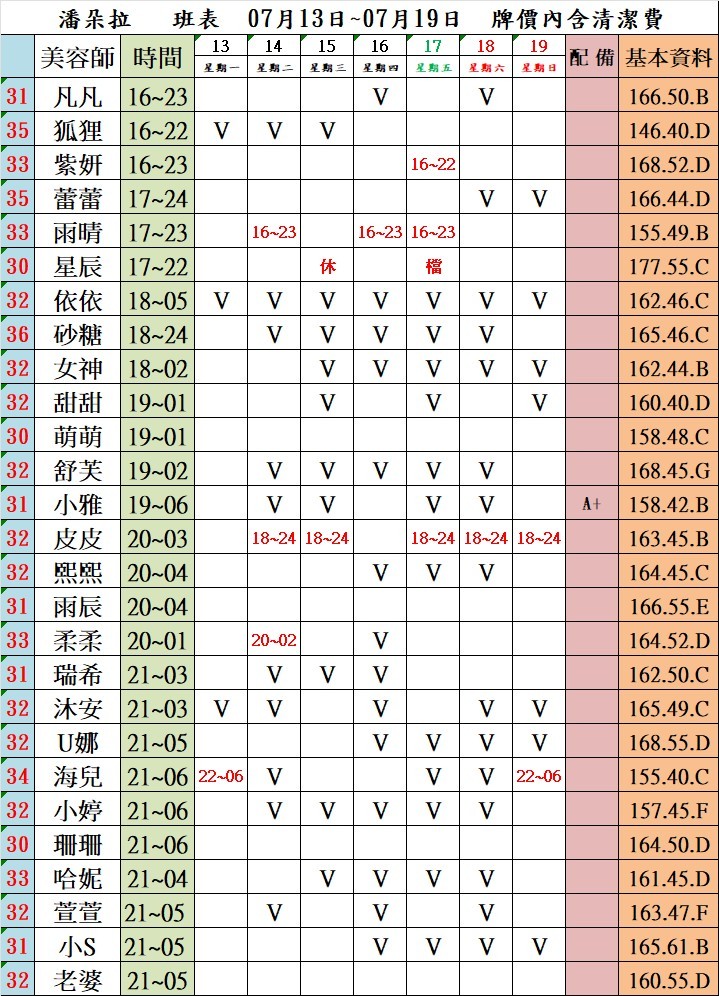 4館(潘朵拉) 舒壓班表｜本周排班 2026/07/13~2026/7/19 第3張