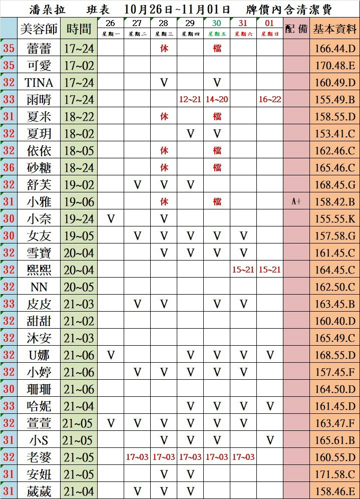 4館(潘朵拉) 舒壓班表｜本周排班 2026/10/26~2026/11/1 第3張