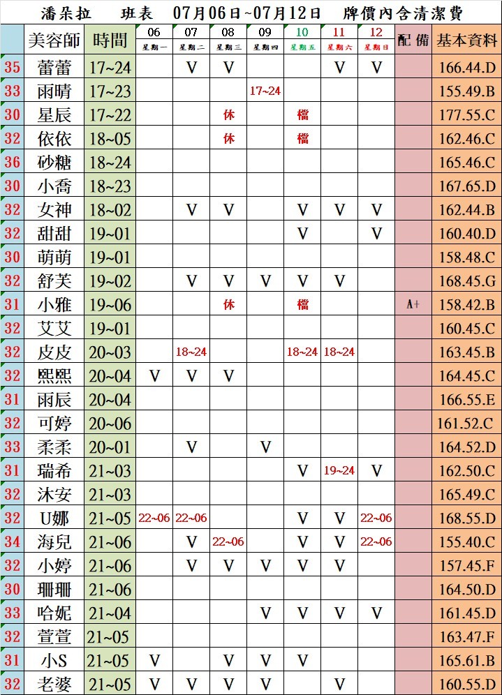 4館(潘朵拉) 舒壓班表｜本周排班 2026/07/06~2026/7/12 第3張