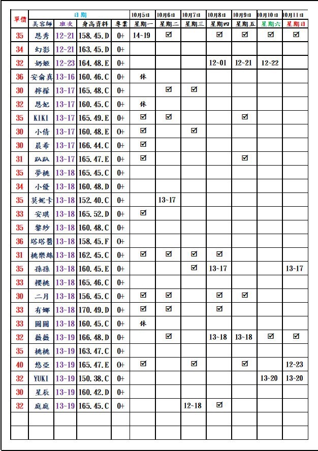 8館(愛寶) 舒壓班表｜本周排班 2026/10/05~2026/10/11 第3張