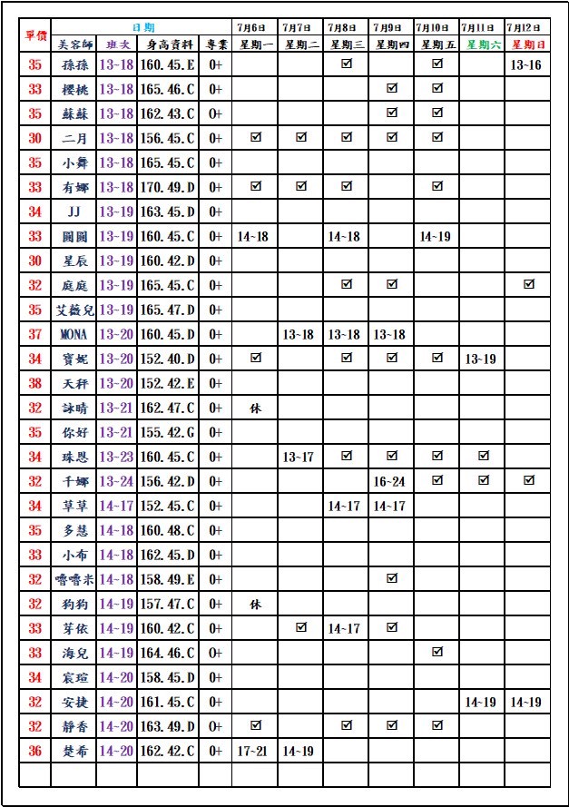 8館(愛寶) 舒壓班表｜本周排班 2026/07/06~2026/7/12 第4張
