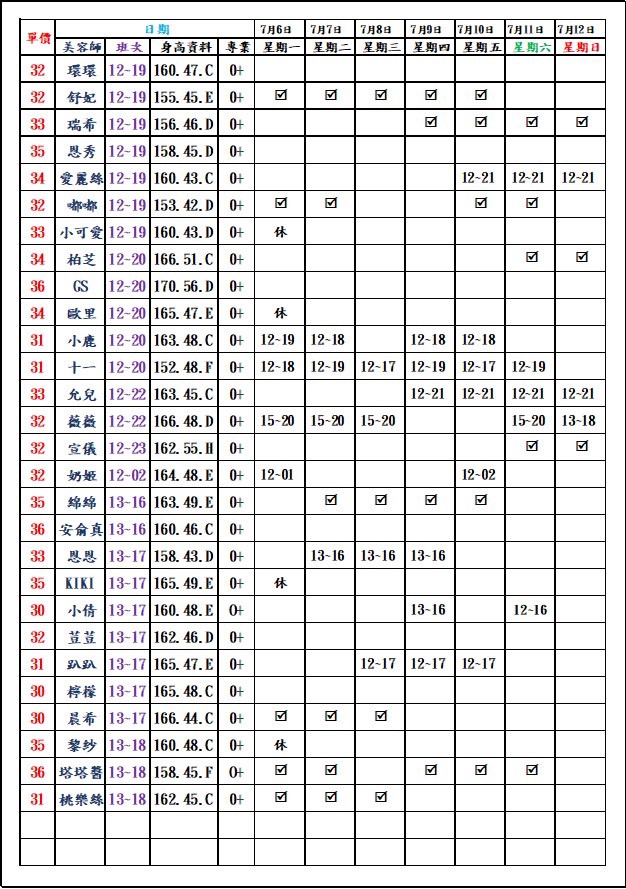 8館(愛寶) 舒壓班表｜本周排班 2026/07/06~2026/7/12 第3張