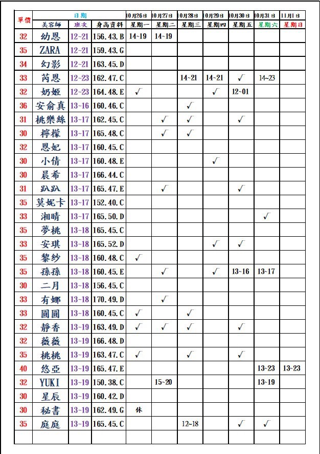 8館(愛寶) 舒壓班表｜本周排班 2026/10/26~2026/11/1 第3張
