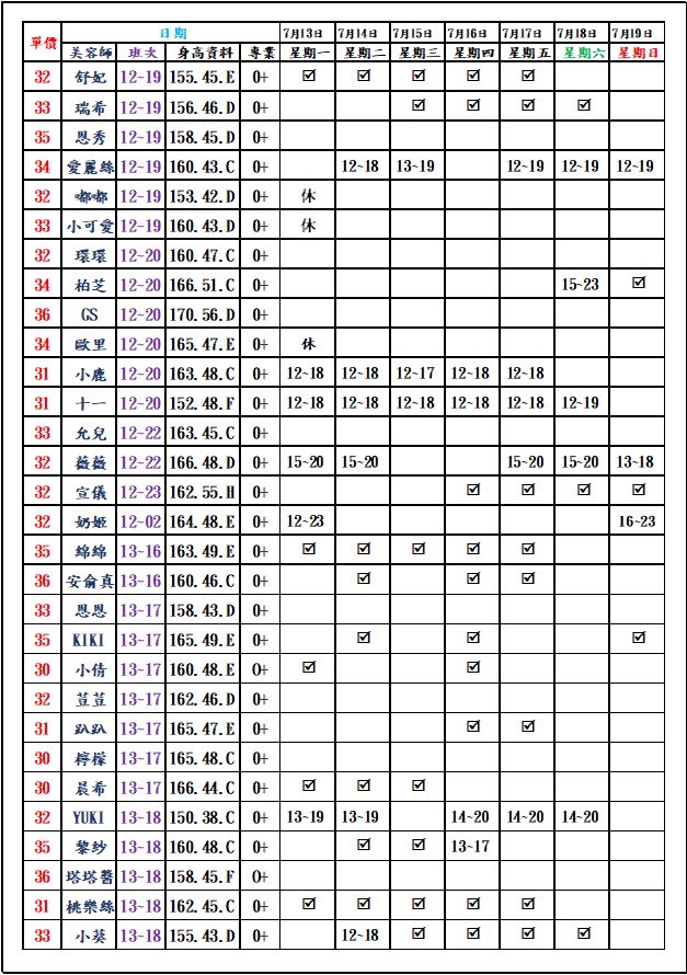 8館(愛寶) 舒壓班表｜本周排班 2026/07/13~2026/7/19 第3張