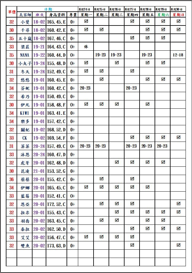 8館(愛寶) 舒壓班表｜本周排班 2026/08/24~2026/8/30 第6張