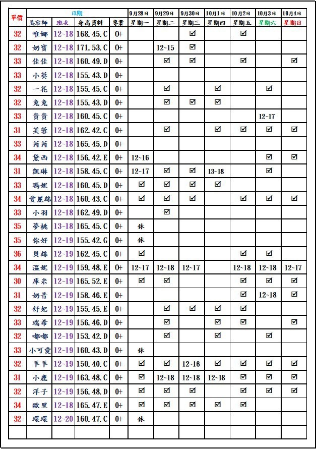 8館(愛寶) 舒壓班表｜本周排班 2026/09/28~2026/10/4 第2張