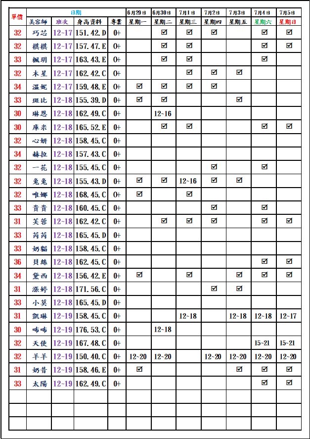 8館(愛寶) 舒壓班表｜本周排班 2026/06/29~2026/7/5 第2張