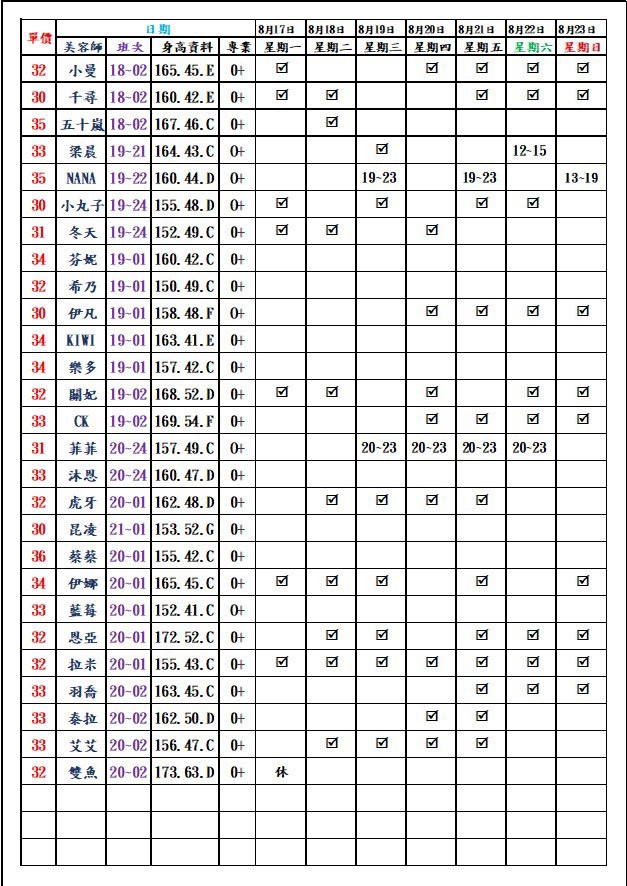 8館(愛寶) 舒壓班表｜本周排班 2026/08/17~2026/8/23 第6張