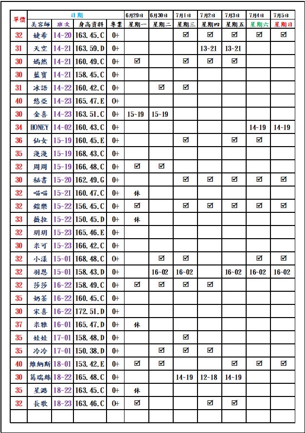 8館(愛寶) 舒壓班表｜本周排班 2026/06/29~2026/7/5 第5張