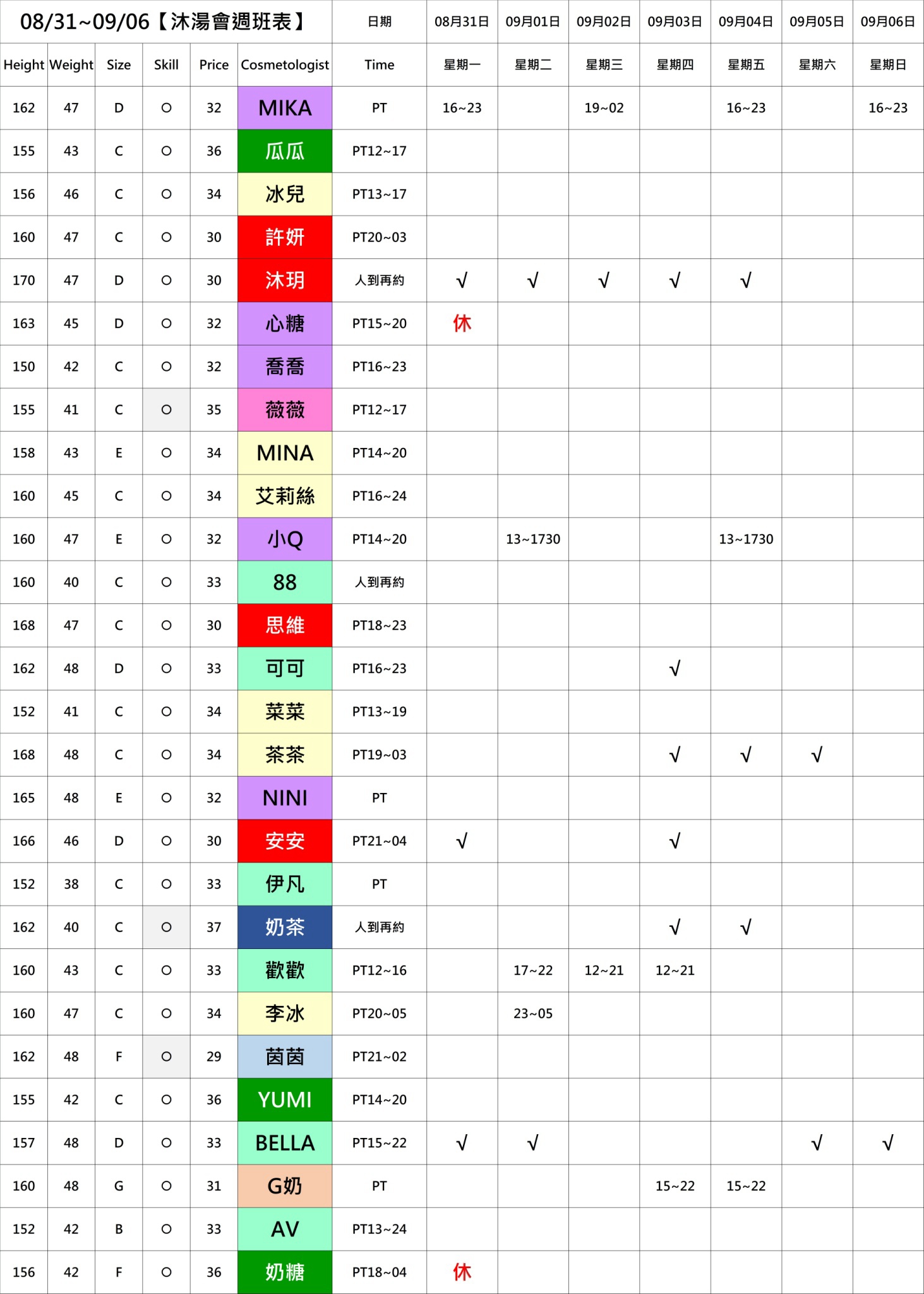 9館(沐湯會) 舒壓班表｜本周排班 2026/08/31~2026/9/6 第2張