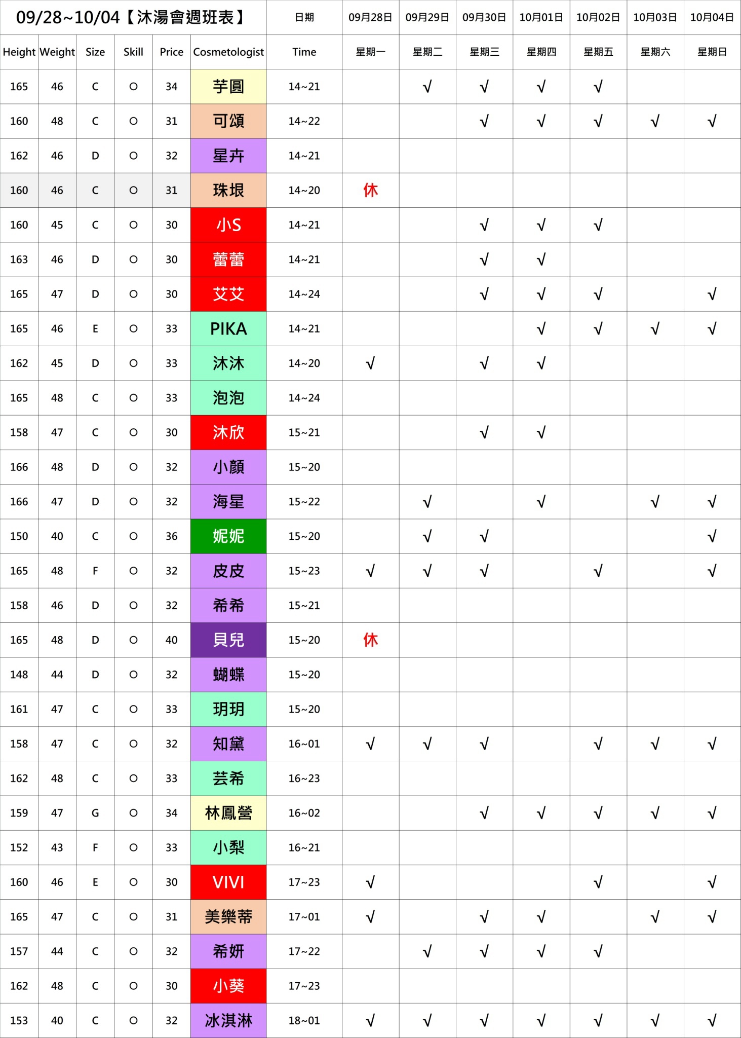 9館(沐湯會) 舒壓班表｜本周排班 2026/09/28~2026/10/4 第3張