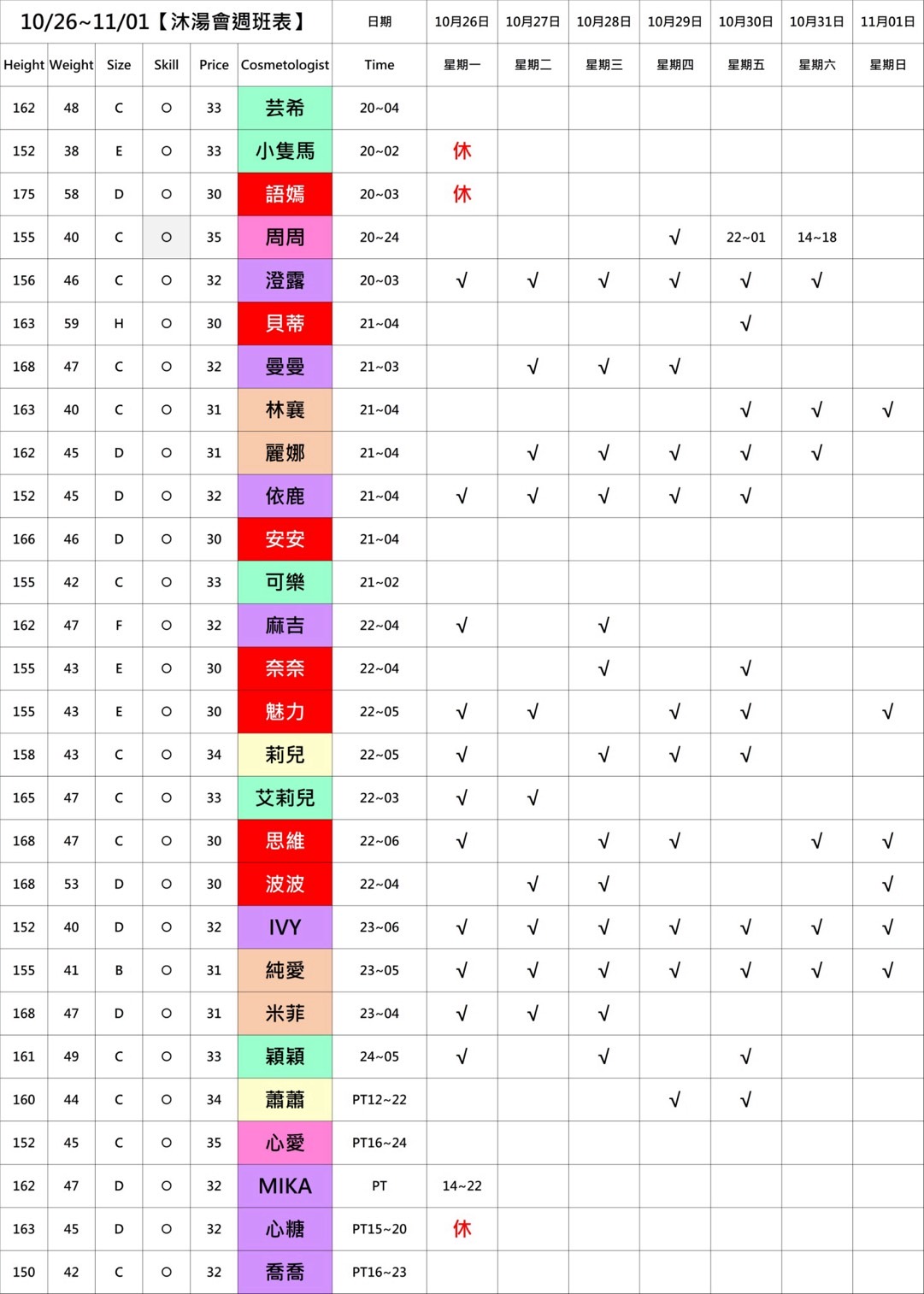 9館(沐湯會) 舒壓班表｜本周排班 2026/10/26~2026/11/1 第3張