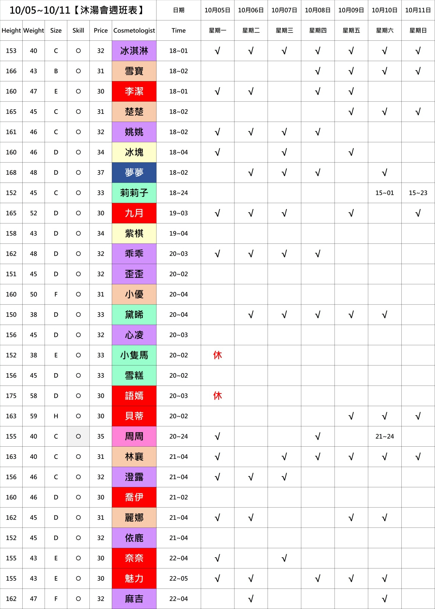 9館(沐湯會) 舒壓班表｜本周排班 2026/10/05~2026/10/11 第3張
